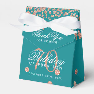 Ballotins Rose Gold 70th Birthday Merci Confetti Turquoise