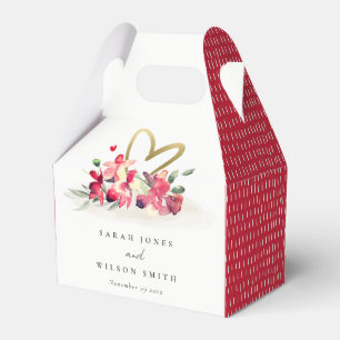 Ballotins Rouge or Orchidée Coeur Floral Aquarelle Mariage