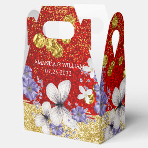 Ballotins Rouge Papillons d'or boîte de mariage Favor