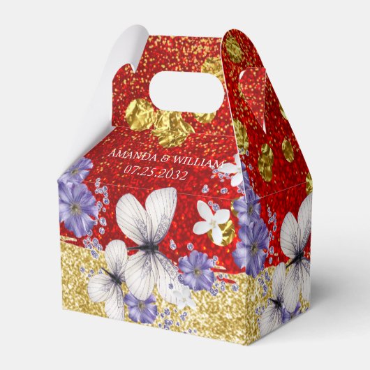 Ballotins Rouge Papillons d'or boîte de mariage Favor (Verso)