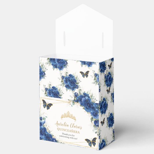 Ballotins Royal Blue Floral or Quinceañera 16 papillons (Ouvert)