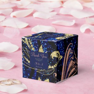 Ballotins Royal Blue Gold Butterfly Wedding Favor Box