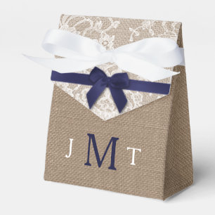 Ballotins Ruban de la marine sur Burlap et Mariage de dentel