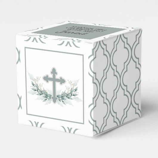 Ballotins Sage Cross on Quatrefoil Party Favor Box (Verso)