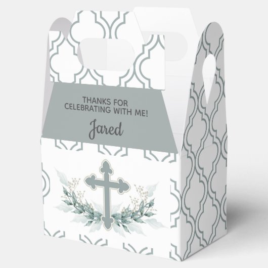 Ballotins Sage Cross on Quatrefoil Party Favor Box (Ouvert)