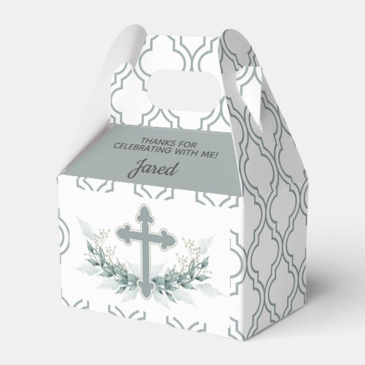 Ballotins Sage Cross on Quatrefoil Party Favor Box (Verso)