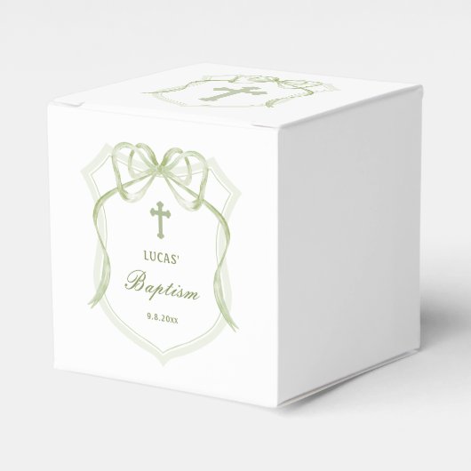 Ballotins Sage Green Bow Crest Baptiser Cube (Verso)