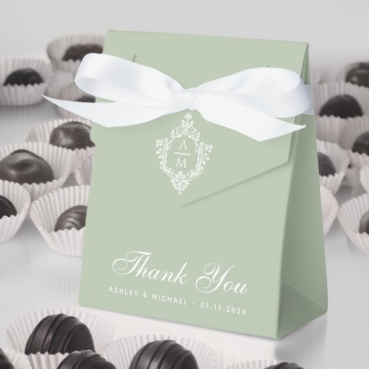 Ballotins Sage Green Mariage Monogramme Crest Merci Script