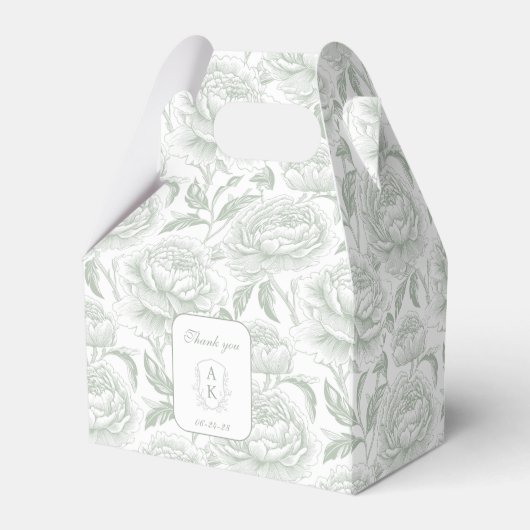 Ballotins Sage Green Monogram Crest Chinoiserie Peonies (Verso)