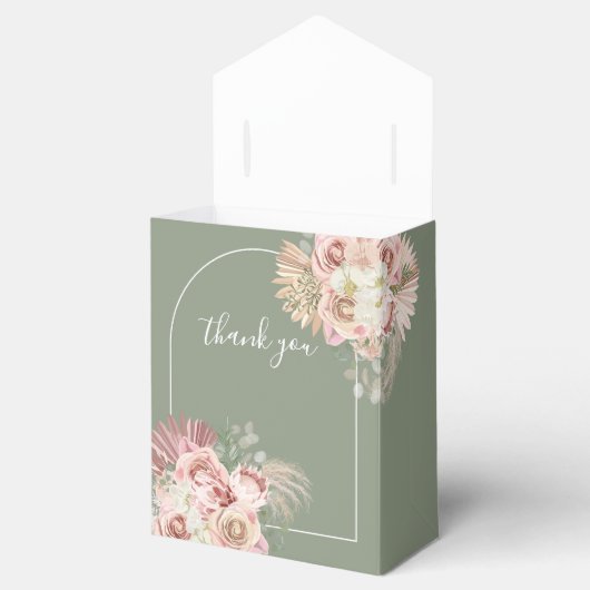 Ballotins Sage Green Pampas Grass Boho Mariage Faveur Box (Ouvert)