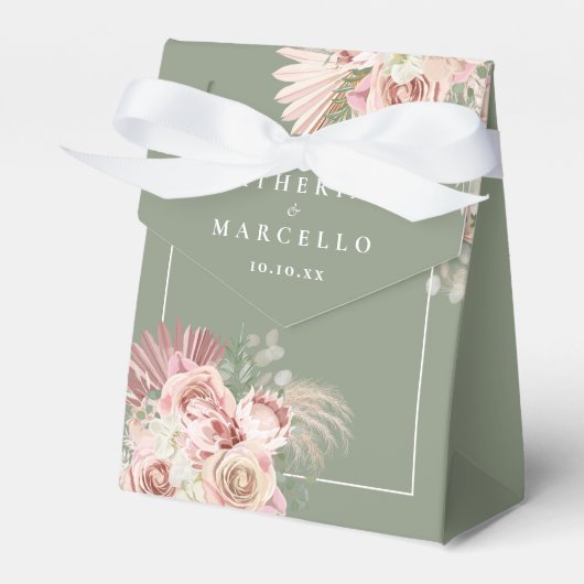 Ballotins Sage Green Pampas Grass Boho Mariage Faveur Box (Verso)