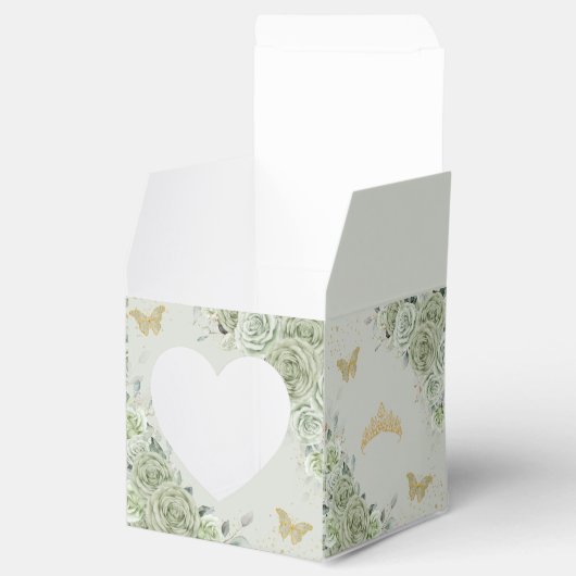 Ballotins Sage Vert Floral Or Papillons Quince XV Mini (Ouvert)