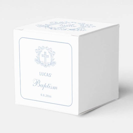 Ballotins Simple Floral Croix Bleue Baptême Cube (Verso)