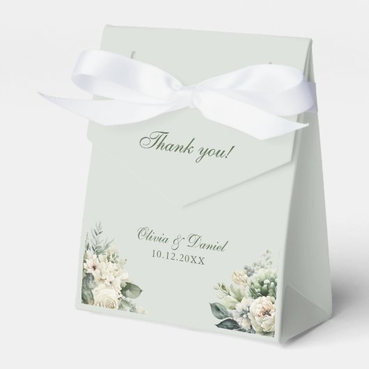 Ballotins Soft Sage Green Floral Wedding Favor Box (Verso)