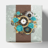 Ballotins Steampunk Clock and Turquoise Roses on Striped (Haut)