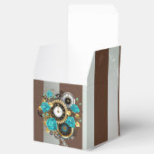 Ballotins Steampunk Clock and Turquoise Roses on Striped (Ouvert)