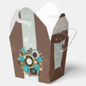 Ballotins Steampunk Clock and Turquoise Roses on Striped (Ouvert)
