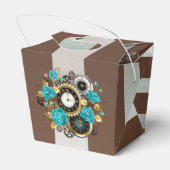 Ballotins Steampunk Clock and Turquoise Roses on Striped (Arrière)