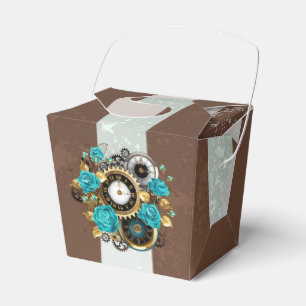 Ballotins Steampunk Clock and Turquoise Roses on Striped