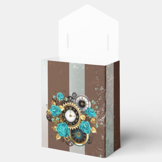 Ballotins Steampunk Clock and Turquoise Roses on Striped (Ouvert)
