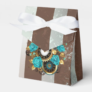 Ballotins Steampunk Clock and Turquoise Roses on Striped