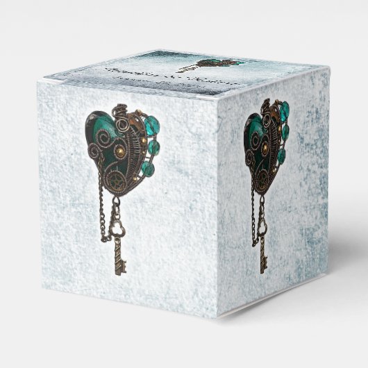 Ballotins Steampunk Coeur Turquoise Mariage Favor Box (Verso)