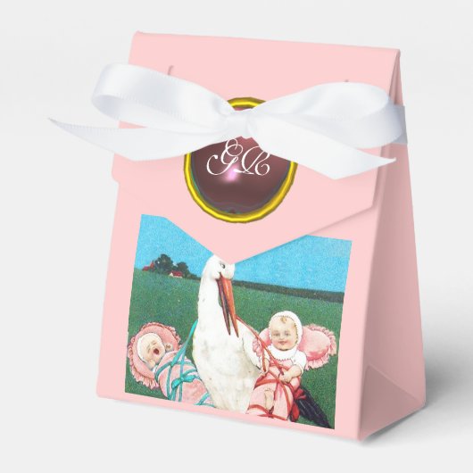 BALLOTINS STORK TWIN BÉBÉ FILLE DOUCHE ROSE GEM MONOGRAM (Verso)