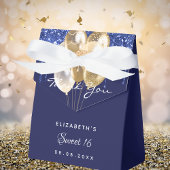 Ballotins Sweet 16 ballons bleu marine en or merci