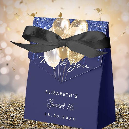 Ballotins Sweet 16 ballons bleu marine en or merci