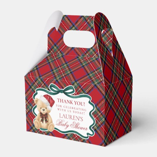 Ballotins Tartan Plaid Christmas Bear Baby Shower Favor Box (Verso)