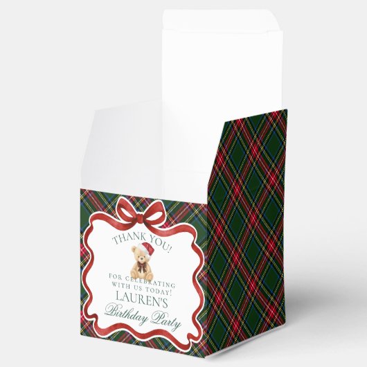 Ballotins Tartan Plaid Christmas Bear Birthday Favor Box (Ouvert)