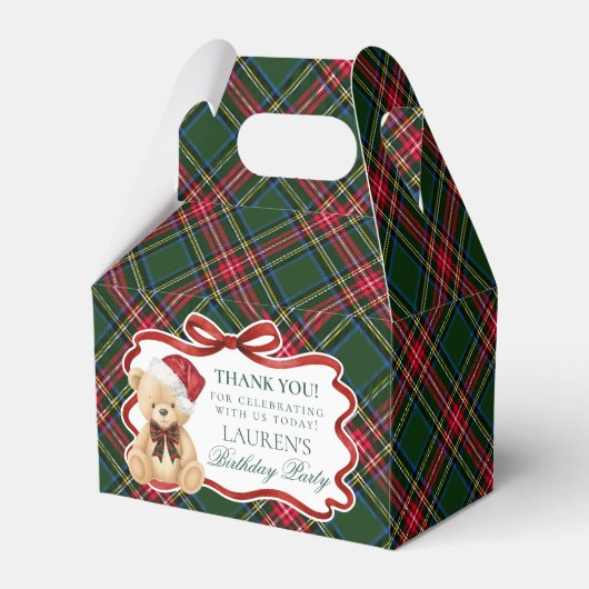 Ballotins Tartan Plaid Christmas Bear Birthday Favor Box (Verso)