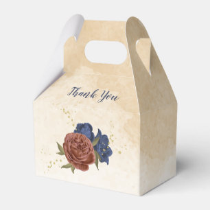Ballotins terre cuite et fleurs bleu marine mariage