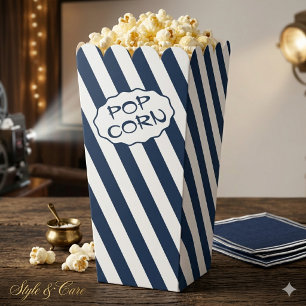 Ballotins Text personnalisé Boîtes de pop-corn rayées bleu m