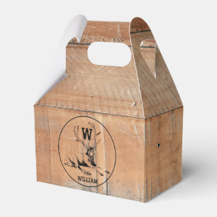 Ballotins Texture en bois rustique et monogramme de cerfs su