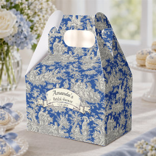 Ballotins Toile de Jouy bleu foncé vintage monogramme