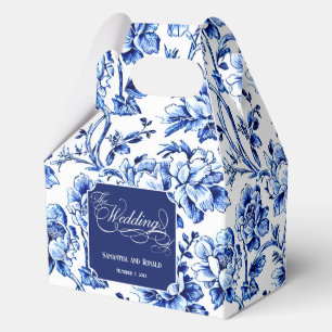 Ballotins Toile Florale Bleue & Blanc avec Mariage de callig