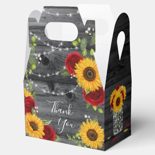 Ballotins Tournesol rustique Rouge Rose Merci Mariage (Ouvert)