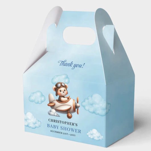 Ballotins Trendy Blue Brown Teddy Bear Pilot Baby Shower Box