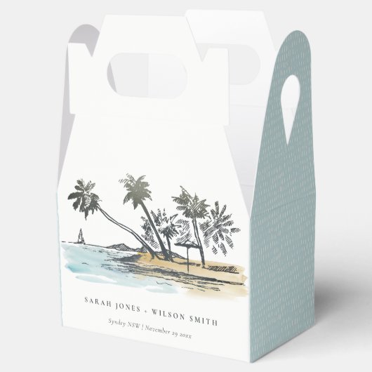 Ballotins Tropical Beach Palm Tree Sketch Mariage d'aquarell (Ouvert)