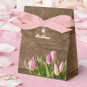 Ballotins Tulipes & Barnwood Wedding Favor Box