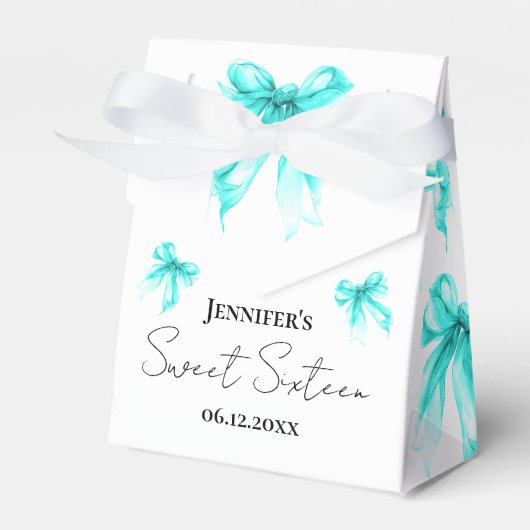 Ballotins Turquoise Bow Coquette Script Sweet 16 Thank You  (Verso)