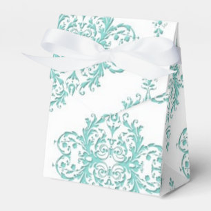 Ballotins Turquoise et blanc motif damassé floral fantaisie