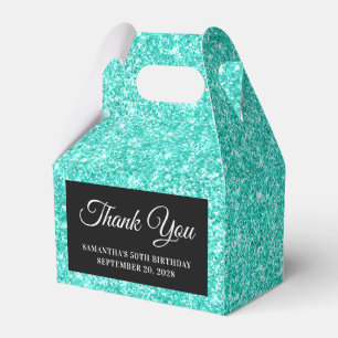 Ballotins Turquoise Pailleté 50e Anniversaire Merci