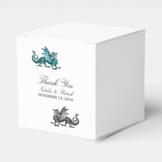 Ballotins Turquoise Silver Dragon Wedding Favor Boxes (Verso)