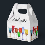 Ballotins Verres à vin "Célébrez!" Coffret Cadeau<br><div class="desc">couleurs vives,  fond de rose blanche</div>