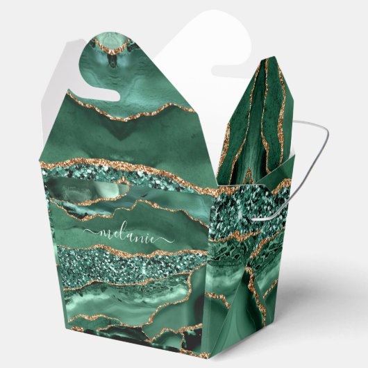 Ballotins Vert Agate Or Glitter Geode Marbre Nom Personnalis (Ouvert)