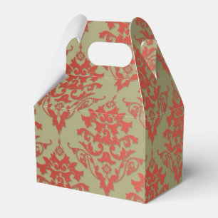 Ballotins Vert olive et damas floral rouge