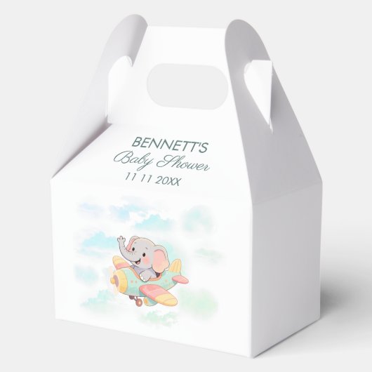 Ballotins Watercolor Elephant Airplane Baby Shower Favor Box (Recto)