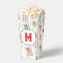 Watercolor Mahjong Red & Green Christmas  Monogram